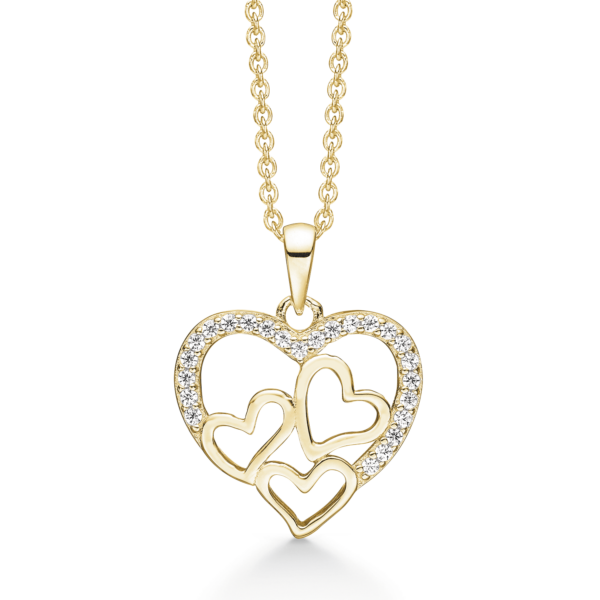 Arkandi Herzkette 3-Herzen mit Zirkonia Stein 42-45 cm