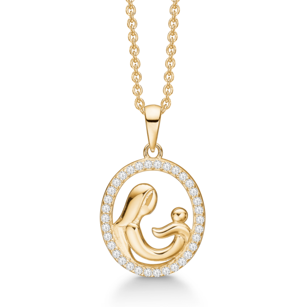 Arkandi Mutter-Kind-Halskette 14 kt Gold mit Zirkonia 42-45 cm
