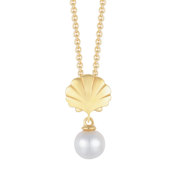 Silbervergoldete Muschelkette mit Süßwasserperle am unteren Ende