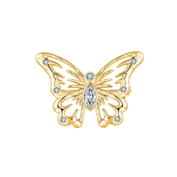 Schmetterlingsbrosche aus vergoldetem Silber mit synthetischen Zirkonia