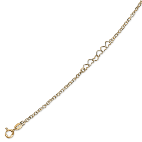 Silbervergoldete Fußkette mit Wechsel zwischen Kette und 6 Herzen. Länge 23,4cm.