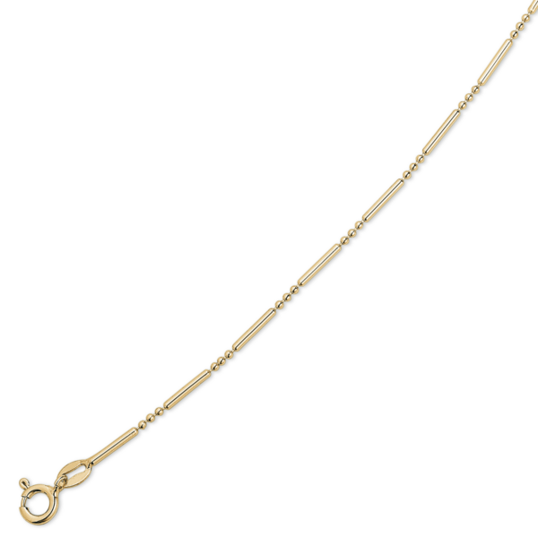 Fußkette Silber vergoldet 3 Kugeln mit Stab dazwischen Länge 23+4 cm.