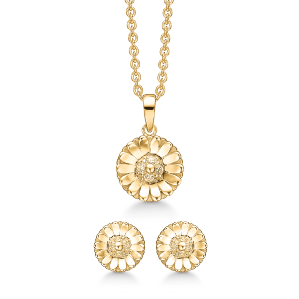 Silbervergoldetes Schmuckset Blume mit facettiertem Zirkonia.