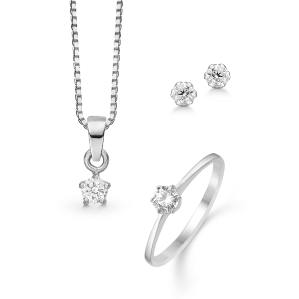 Silberschmuckset rhodiniert mit facettierten Zirkonia.
