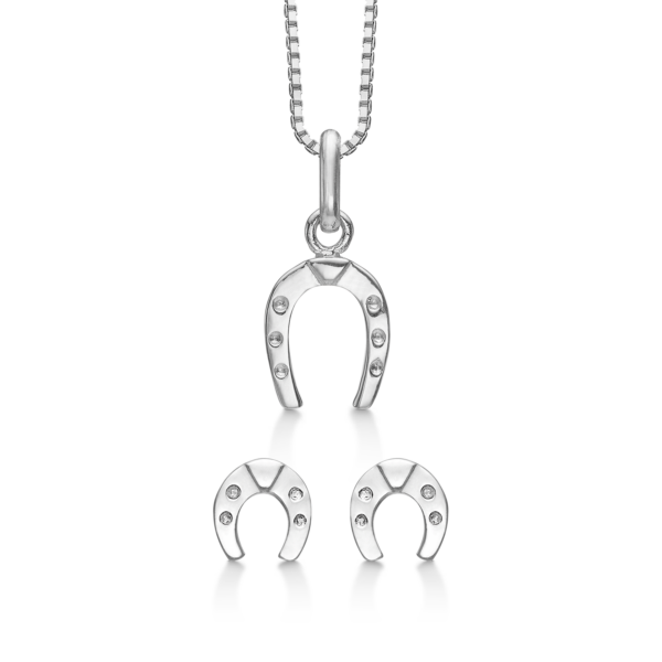 Hufeisen-Schmuckset in Silber mit Halskette und Ohrsteckern