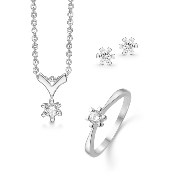 Silberschmuckset mit synthetischen Zirkonia in 6 Verschlüssen.