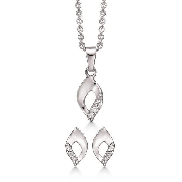Silberschmuckset rhodiniert gedrehte Öse mit facettierten Zirkonia.