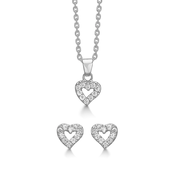 Silberschmuckset Herz mit facettierten Zirkonia.