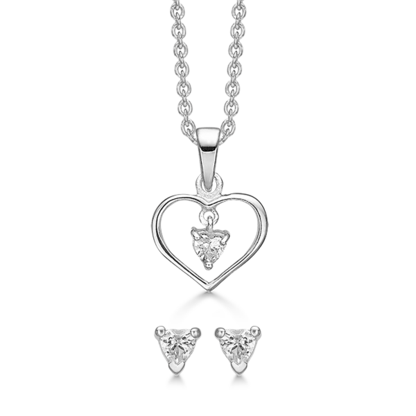 Silberschmuckset Herz aus Draht mit facettiertem Zirkonia zum Aufhängen.