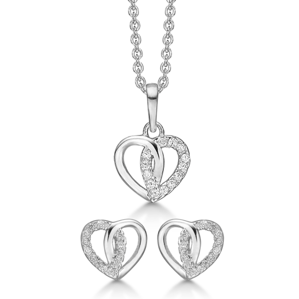 Herz Silberschmuckset mit facettierten Zirkonia