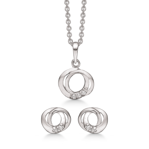 Silber-Set rhodiniert 2 Kreise, die unten mit 3 Zirkonia verflochten sind