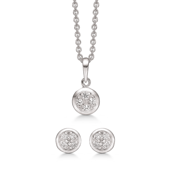 Silbergefasster rhodinierter Kreis mit facettierten Zirkonia.