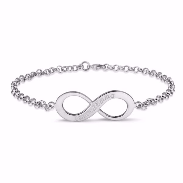 Infinity-Namensarmband aus Silber mit bis zu 3 Namen – 19 cm