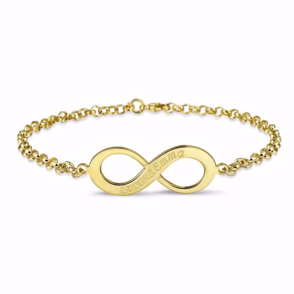 Infinity-Namensarmband aus vergoldetem Silber mit bis zu 3 Namen – 19 cm. Gravur möglich