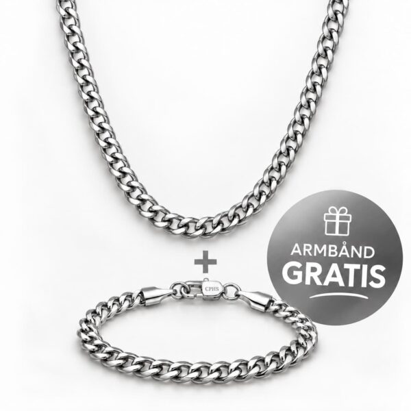 Wasserbeständiges Nero 4 mm: Herren-Schmuckset mit silberner Halskette und Armband (Panzerkette)