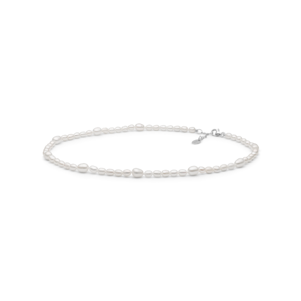 Perlenkette mit echten weißen Süßwasserperlen. 37 cm – Silber