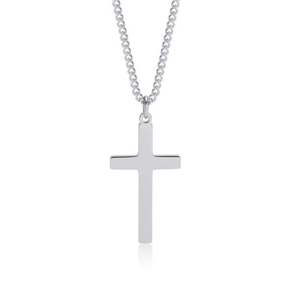 Wasserfest Celestino: Silberfarbene Kreuz-Halskette für Herren, 15 x 26 mm. Gravur möglich