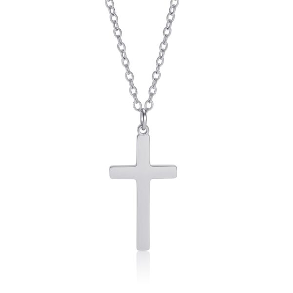 Wasserfest Celestina: Silberfarbene Kreuz-Halskette für Damen, 15 x 26 mm. Gravur möglich