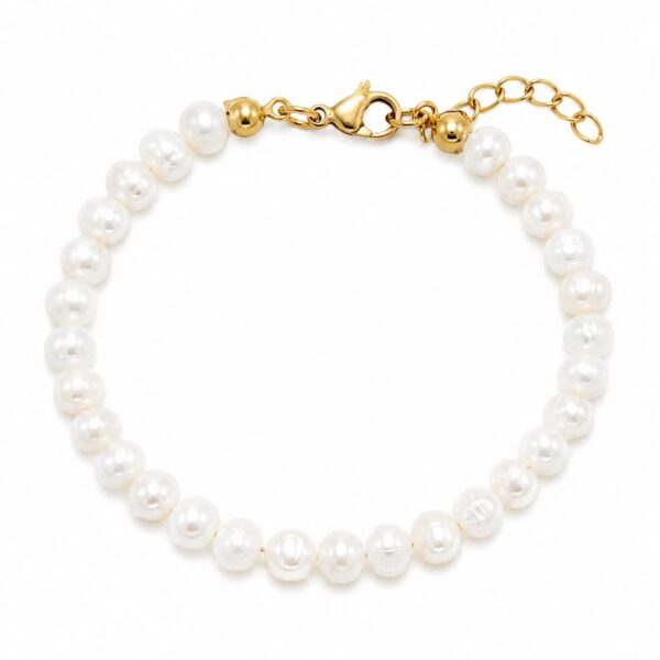 Perlenarmband mit Süßwasserperlen und 18 Karat vergoldetem wasserfestem Stahl 17,5+3 cm (4,45 mm Perlen)
