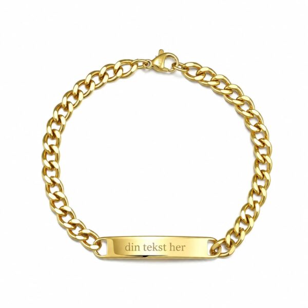 Wasserfestes Gravurarmband mit 18 Karat Goldbeschichtung (PVD) und 4 mm Panzerkette – Für Herren