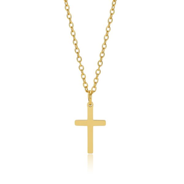 Wasserfest Celestina: Goldfarbene Kreuz-Halskette für Damen, 10 x 15 mm