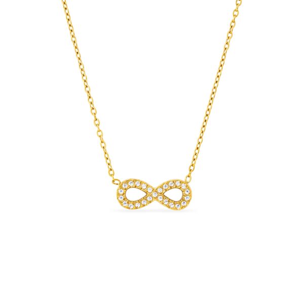 Wasserfeste Infinity-Halskette, 18 Karat vergoldet mit Zirkonia-Stein (7 x 15 mm, PVD), Größe 40-45 cm