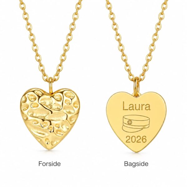 Abitur-Halskette – Strukturiertes Herz mit 18 Karat Goldbeschichtung (PVD) und kostenloser Gravur