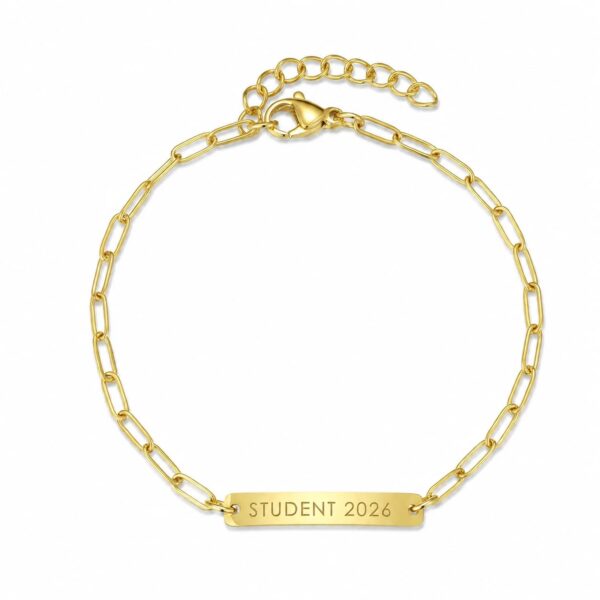 Abiturarmband mit 18 Karat Goldbeschichtung (PVD), Gliederkette 16 + 4 cm und kostenloser Gravur – Abschlussgeschenk