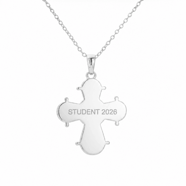 Abitur-Halskette – Wasserfestes Dagmarkreuz, 23 x 25 mm, Silberbeschichtung und kostenlose Gravur – Abschlussgeschenk
