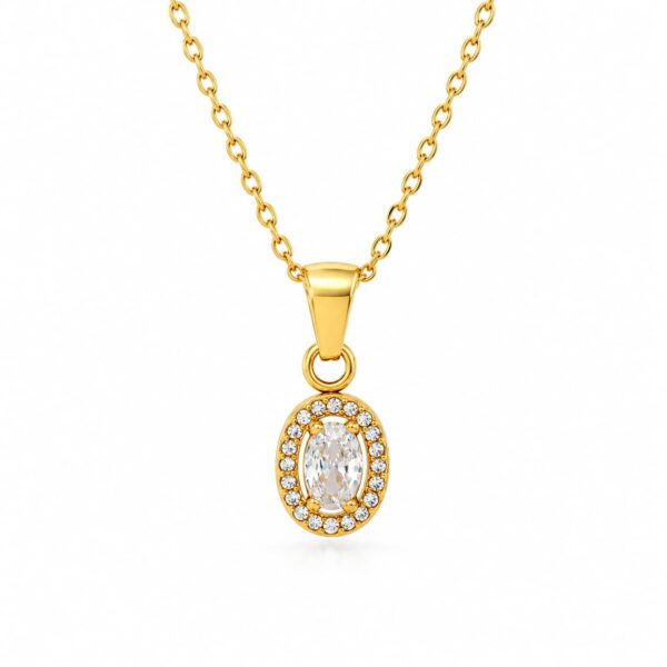 Wasserfeste ovale Halo-Halskette mit Zirkonia in 18 Karat PVD-Gold