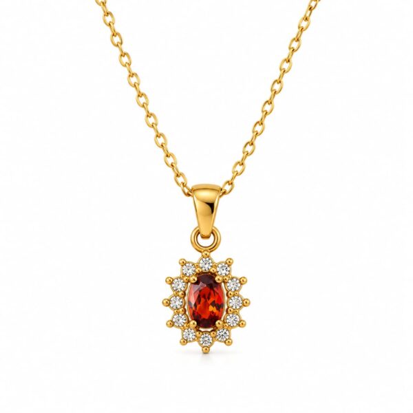 Wasserfeste ovale Halo-Halskette mit rotem Zirkonia aus 18 Karat PVD-Gold
