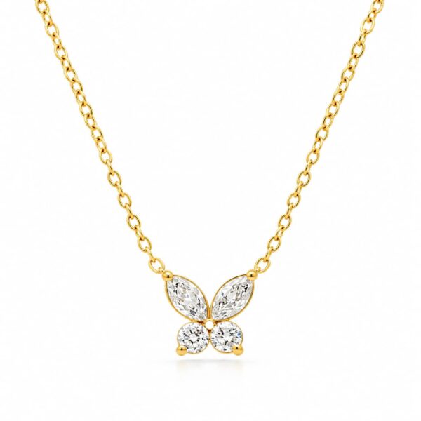 Wasserfeste Schmetterlings-Halskette mit Zirkonia in 18 Karat PVD-Gold