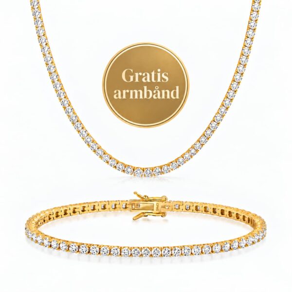 Set aus Tennisarmband und Tennishalskette – 18 kt vergoldet und 3 mm Zirkonia