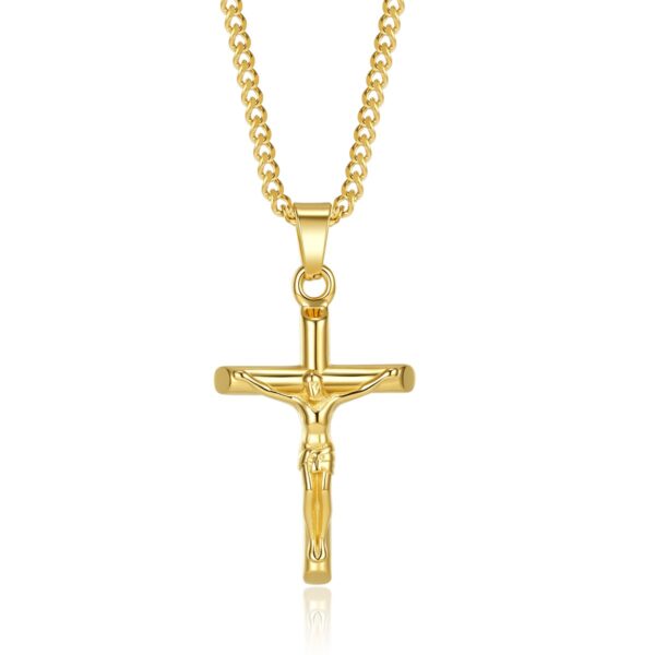 Wasserfeste Halskette mit Christus-am-Kreuz-Motiv aus 18 Karat vergoldetem Stahl (PVD) für Herren