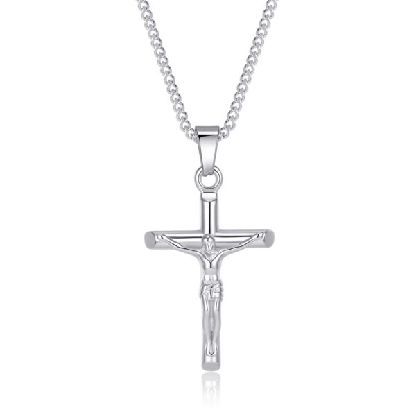 Wasserfeste Christus-am-Kreuz-Halskette aus versilbertem Stahl (PVD) für Herren