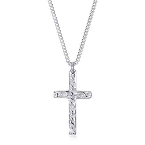 Wasserfeste Celestina: Silberne Kreuzkette für Damen mit Struktur – 15 x 26 mm