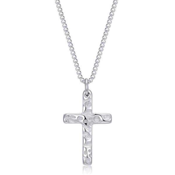 Wasserfeste Celestino-Kreuzkette, silber, für Herren, 13 x 21 mm (gehämmert)
