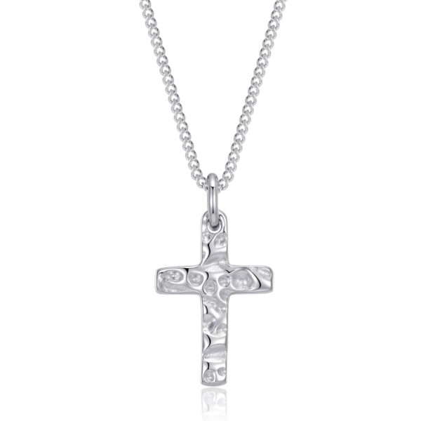 Wasserfest Celestina: Silberfarbene Damen-Kreuz-Halskette mit Struktur – 10x15 mm