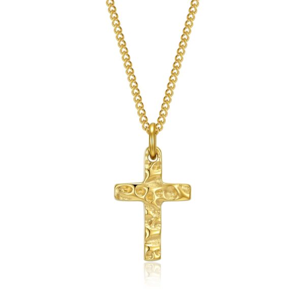 Wasserfest Celestina: Goldfarbene Damen-Kreuz-Halskette mit Struktur, 10 x 15 mm