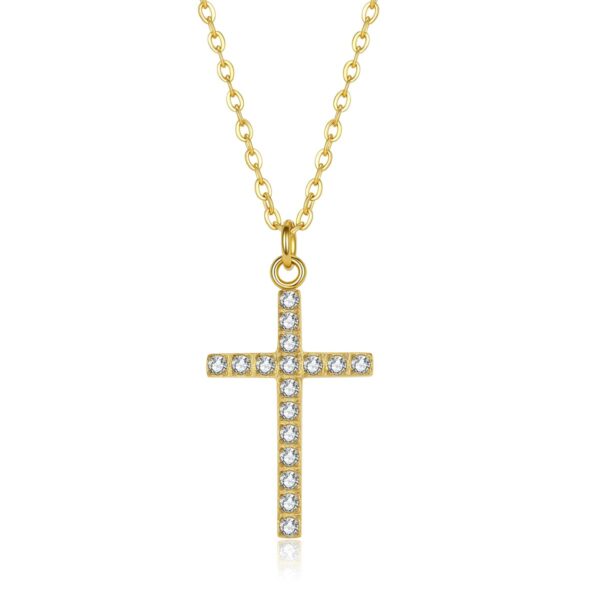 Wasserfeste Lumi Kreuz-Halskette für Damen mit Zirkonia-Stein, 18 Karat vergoldet (PVD) – Gravur möglich.