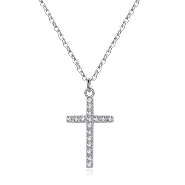 Lumi Wasserfest Cross Halskette für Damen, mit Zirkonia-Steinoberfläche, Silberbeschichtung (PVD)