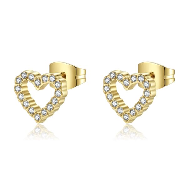 Wasserfeste Herz-Ohrringe, 18 Karat vergoldet, mit Zirkonia (PVD), 9 x 8,5 mm