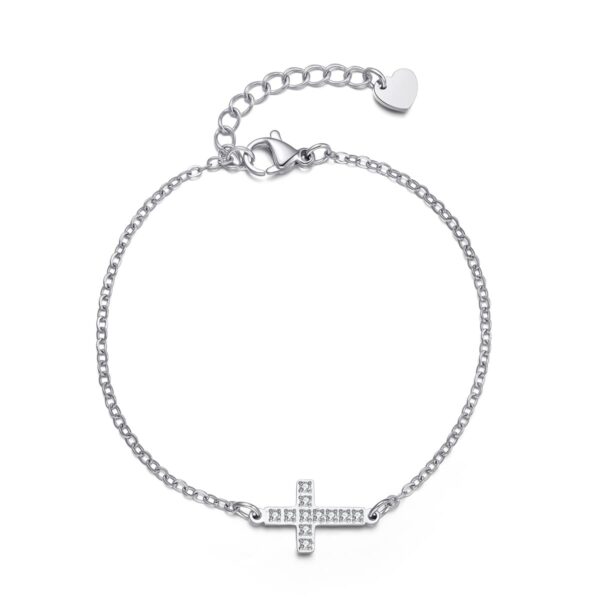 Wasserfestes Celestina-Kreuz-Armband mit Zirkonia-Steinen mit echter Versilberung (PVD) – 19 x 10 mm