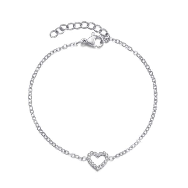 Wasserfestes Herzarmband mit Zirkonia-Stein und Echtsilberplattierung (PVD) – 9 x 9 mm