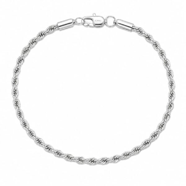 Wasserfester Torc – Silbernes Stahlarmband 3 mm (Seil) für Herren – 18, 19 und 21 cm