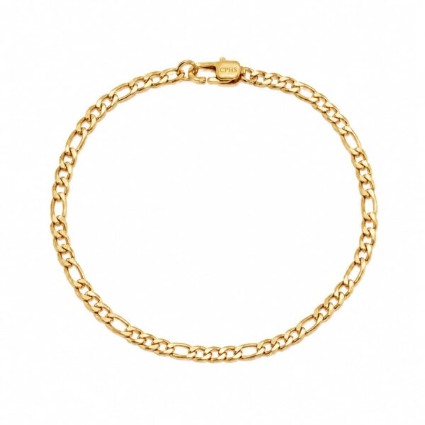 Wasserfestes Figaro-Armband (3 mm) – 18 Karat vergoldet (Figaro-Kette) für Herren – 18, 19 & 21 cm