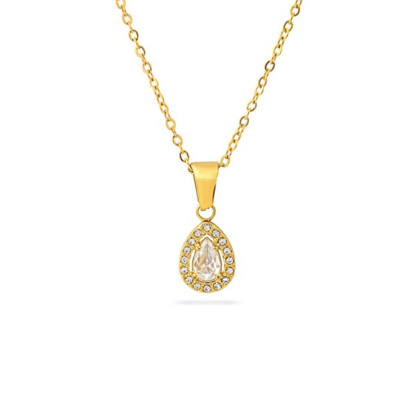 Wasserfeste Tropfenhalo-Halskette mit Zirkonia in 18 Karat PVD-Gold