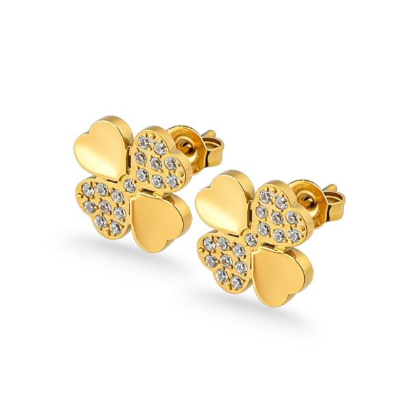 Vierblättrige Kleeblatt-Ohrringe mit Zirkonia 12 mm aus 18 Karat PVD-Gold