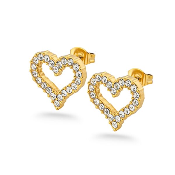 Wasserfeste Herzohrringe in 18-Karat-Goldplattierung mit Zirkonia (PVD), 13 x 14 mm