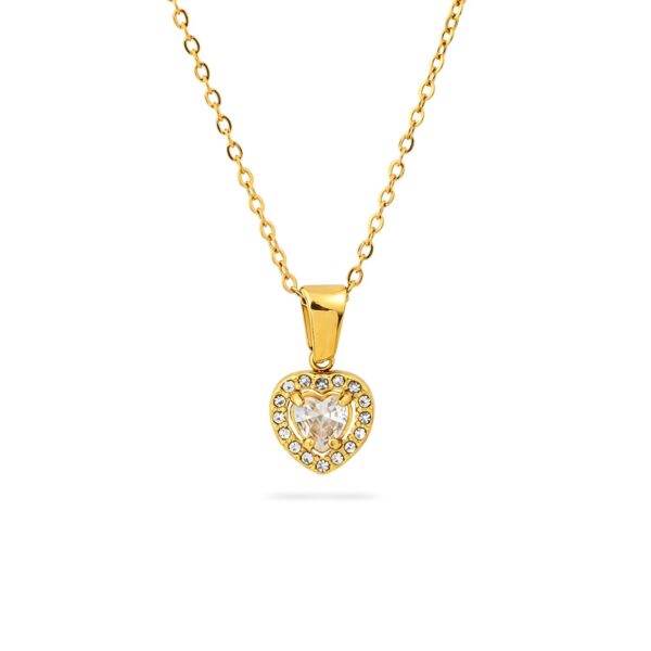 Wasserfeste Herz-Halo-Kette mit Zirkonia in 18 Karat PVD-Gold